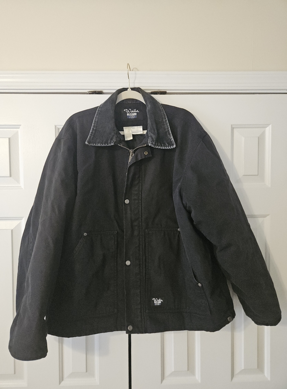 Walls Blizzard Pruf Work Jacket Mens XL Black Canvas Corduroy Collar.